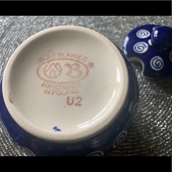 Boleslaweic Polish pottery handmade sugar bowl. Beautiful!❣️ - Picture 4 of 6